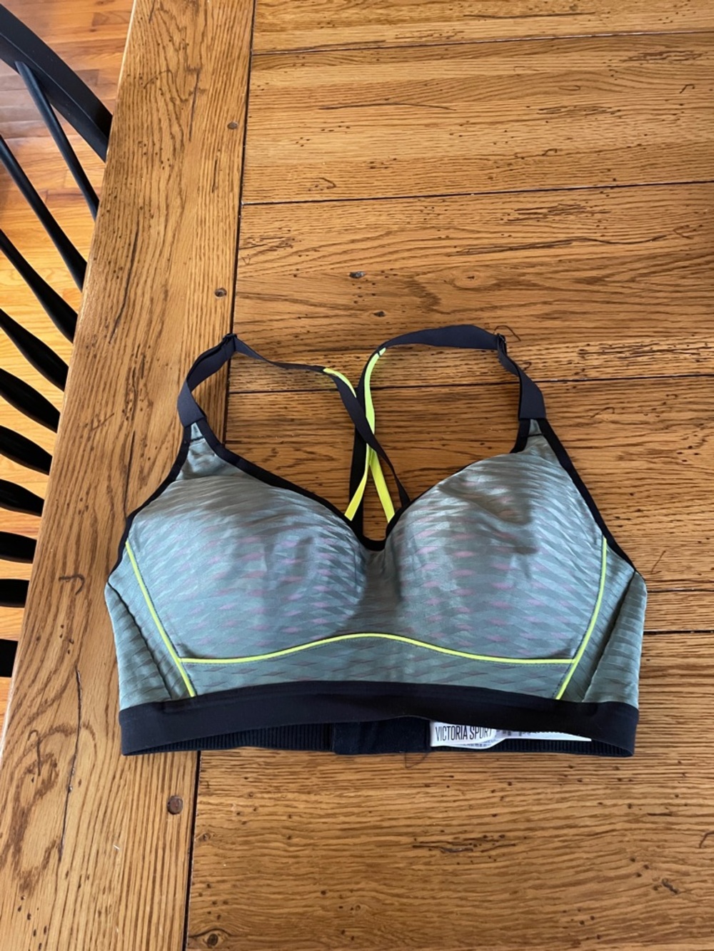 Victoria's Secret Gray Sports Bra with Neon Yellow Piping